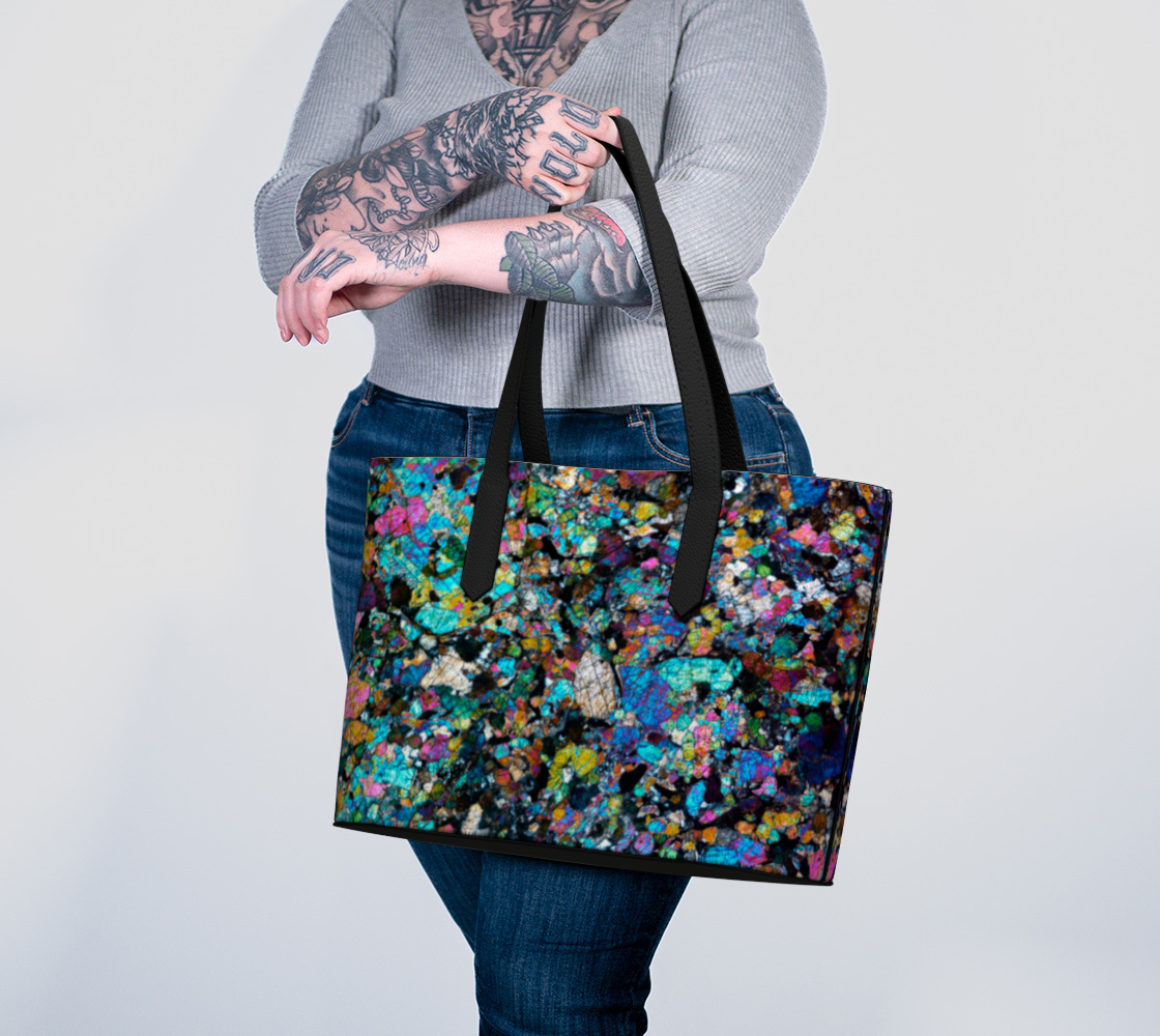NWA 6950 Lunar Gabbro Meteorite vegan leather tote bag