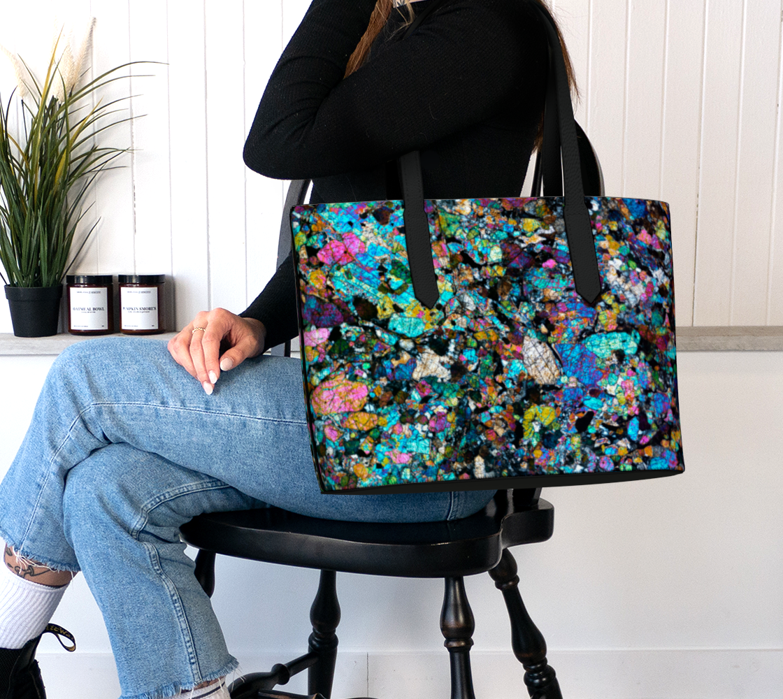 NWA 6950 Lunar Gabbro Meteorite vegan leather tote bag